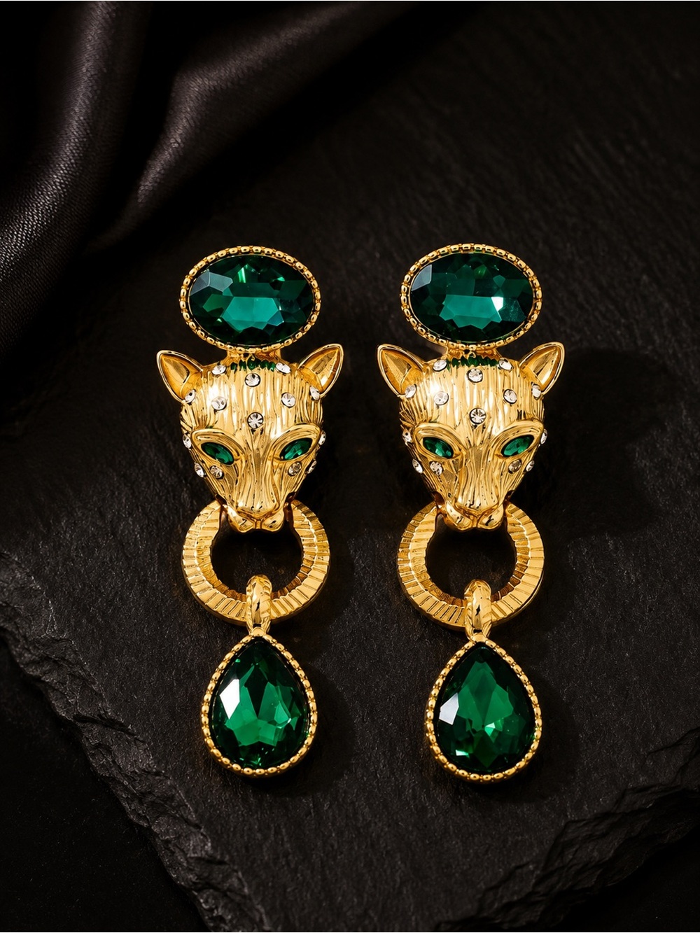 Emerald Leopard Gold Luxury Earrings